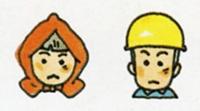 防災ずきんを被った子供とヘルメットを被った男性のイラスト