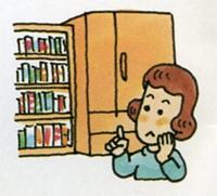 タンスや本棚を見ている女性のイラスト