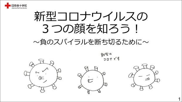新型コロナウイルスの3つの顔を知ろう!~負のスパイラルを断ち切るために~新型のコロナです3つのウイルスのイラスト
