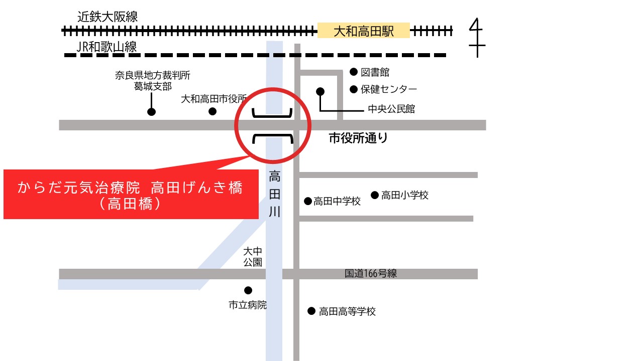 高田橋の場所が示された地図