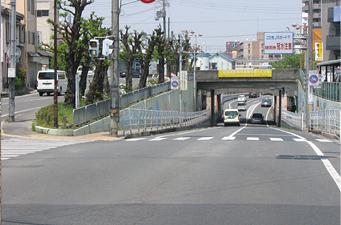 きれいに舗装された高架下の道路を走る車を写した写真