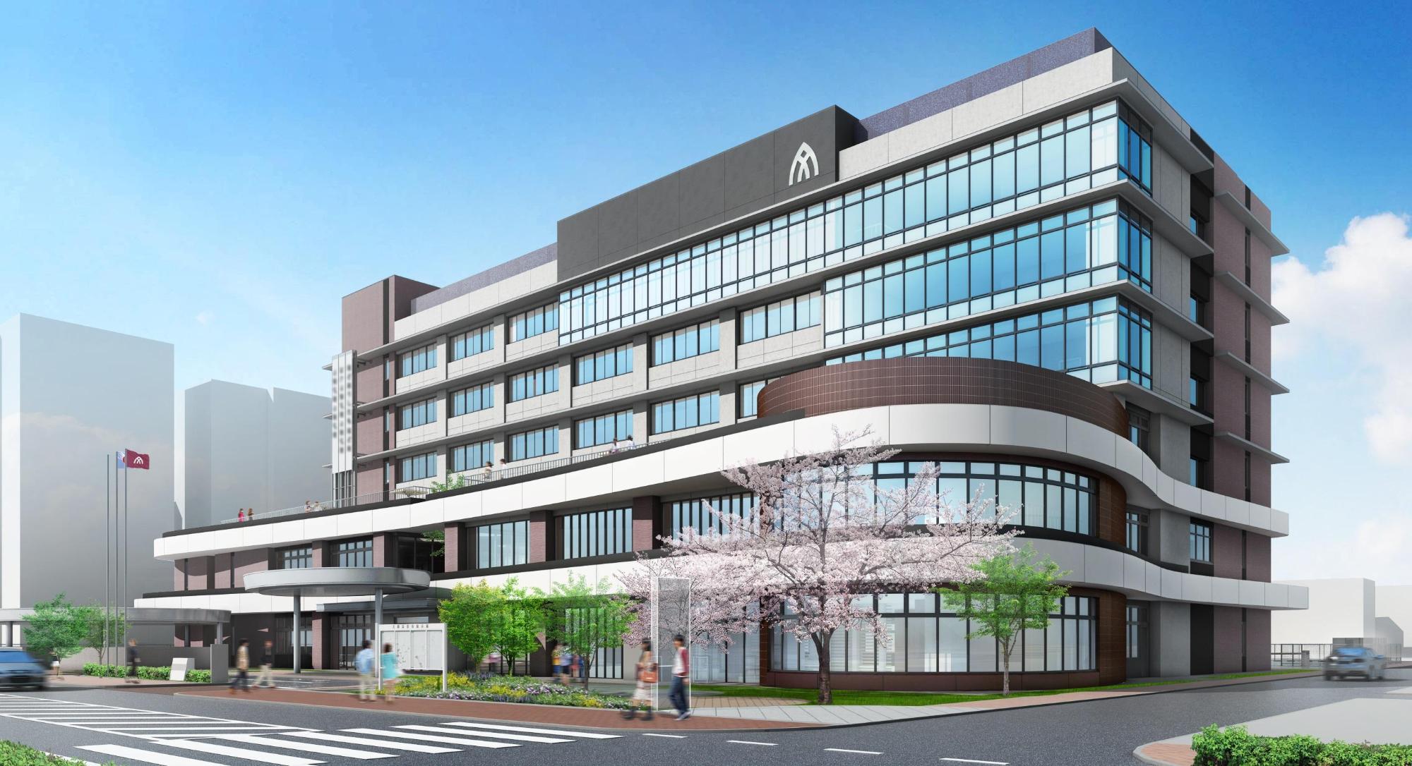 5階建ての新庁舎の建物外観のイメージイラスト