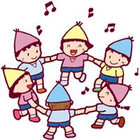 子供たちが手を繋いで輪になって歌を歌っているイラスト
