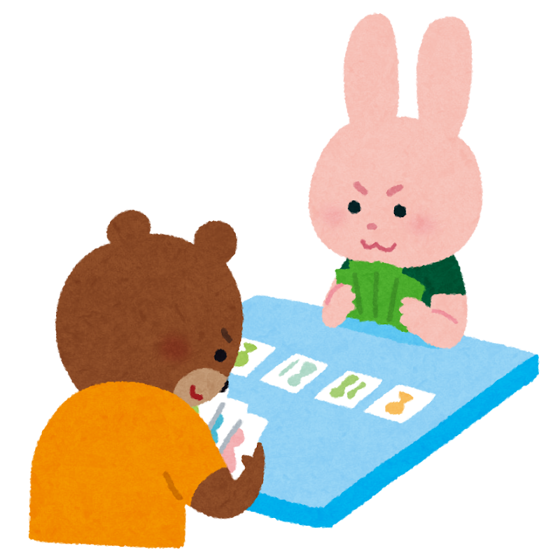 カードゲームする動物たち