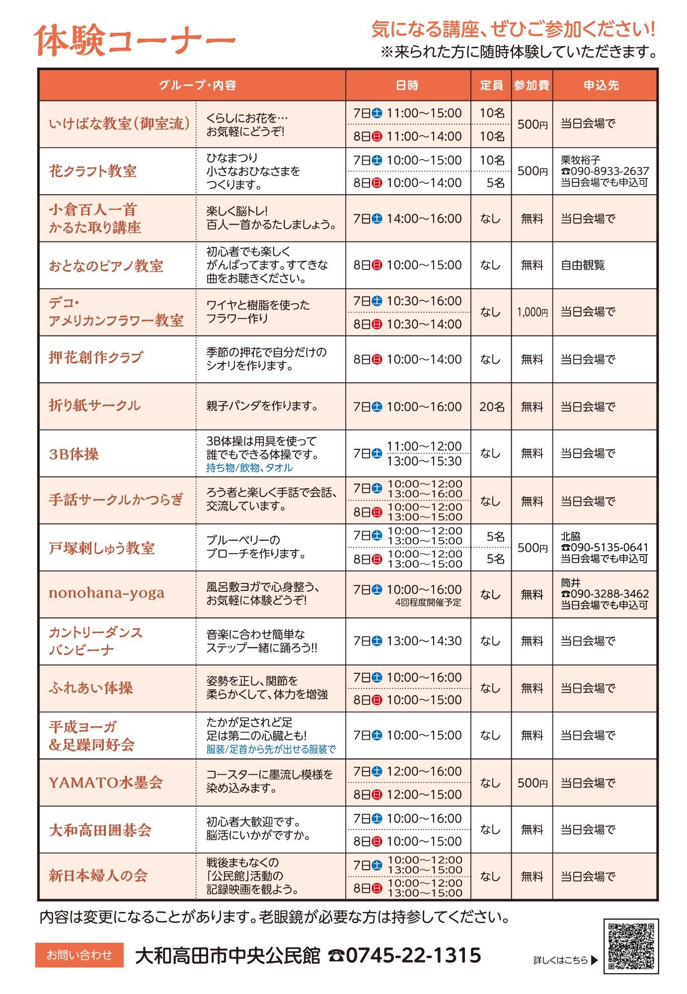 第52回大和高田市生涯学習成果発表会チラシ＿裏面