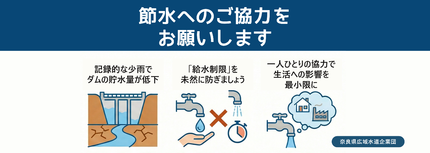節水へのご協力をお願いします。奈良県広域水道企業団からのお知らせです。