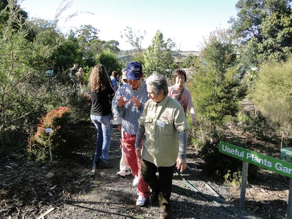 植物園を散策している人達を前方から写した写真