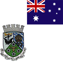 オーストラリアの国旗とリズモー市の市旗に絵が描かれている紋章