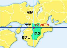 奈良県内での大和高田市の場所を記した地図